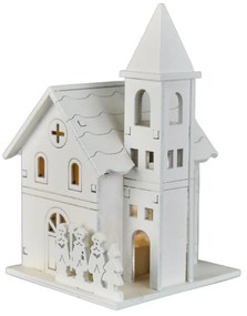 Fa templom karácsonyi világító dekoráció , 8 x 13 x 8 cm, LED