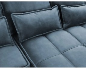 Kék bársony kinyitható-tárolóhelyes sarokkanapé (jobb oldali-heverő résszel) Campo – ELTAP