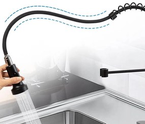 Mosogató csaptelep flexibilis csővel, levehető zuhanyfejjel, fekete