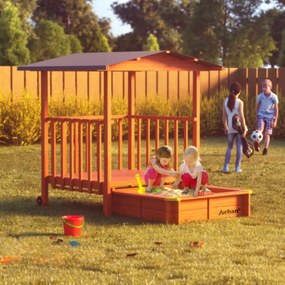 SUNNY verandás homokozó, 130x130x143cm, barna/szürke Jurhan