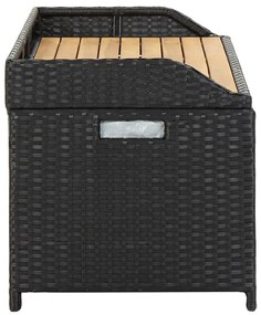 Fekete polyrattan kerti tárolópad 120 cm