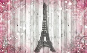 Fotótapéta flizelina Eiffel-torony rózsaszín fa vintage csillogás 208x146 +ragasztó