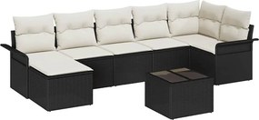 vidaXL Kerti Kanapé Szett párnával 8 pcs Fekete Poli rattan