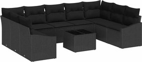 vidaXL Kanapé Szett párnával 10 pcs Fekete polirattan