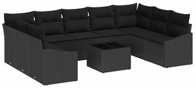 vidaXL Kanapé Szett párnával 10 pcs Fekete polirattan
