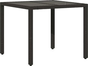 vidaXL fekete polyrattan üveglapos kerti asztal 90 x 90 x 75 cm