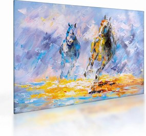Futó lovak képe, olajfestmény (üvegen) (70x50 cm)