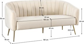 Design 3-as ülés kanapé, bézs Velvet szövet/gold króm-arany, BAGY