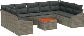 vidaXL Kerti Kanapé Szett tárolóval 10 pcs Szürke polirattan