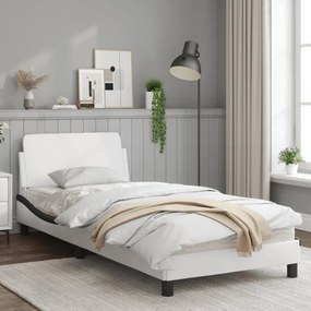 fehér és fekete műbőr ágykeret fejtámlával 90x190 cm