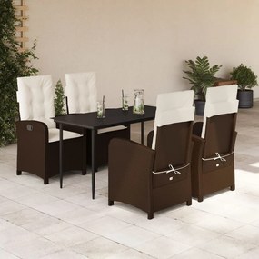 5 részes barna polyrattan kerti étkezőgarnitúra párnákkal