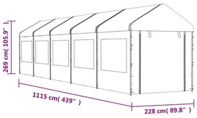 fehér polietilén pavilon tetővel 11,15 x 2,28 x 2,69 m
