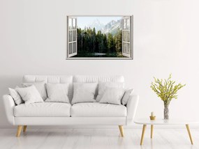 Gario Vászonkép Nyitott ablak Erdei tó Méret: 120 x 80 cm