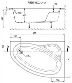 SIMPLA 90x140 aszimmetrikus kád jobb