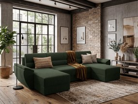 Kinyitható U alakú ülőgarnitúra TAVERO 321x140 cm, sötétzöld