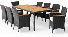 Deuba Kerti rattan szett Berlin premium 1+8 - fekete/fa