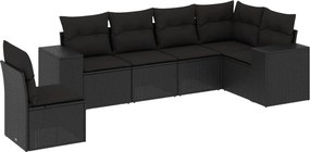 vidaXL 6 részes fekete polyrattan kerti ülőgarnitúra párnákkal