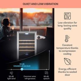 Klarstein Vinamour 54D, borhűtő, 148 liter, 54 palack, 2 zóna, rozsdamentes acél