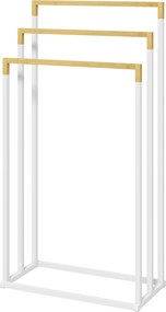 kleankin Szabadonálló Törölközőtartó, 3 Törölközőrúddal Rendelkező Törölközőtartó Fürdőszobához, Acél Bambusz Fehér | Aosom