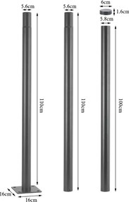 Brilagi - Fém rúd kültéri lámpaoszlophoz, 3 m, Ø 58 mm, szürke