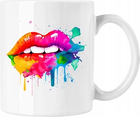 Száj Mintás Bögre, Színes, Divatos 1, Fehér, 330ml