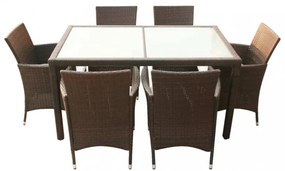 7-részes barna kültéri polyrattan étkezőszett párnákkal