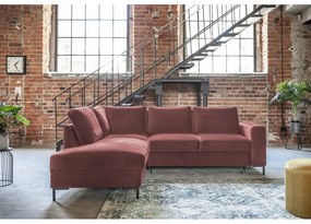 Rózsaszín bársony kinyitható sarokkanapé (bal oldali) Lofty Lilly – Miuform