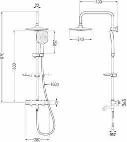 Mexen - KT17 zuhanygarnitúra Kai termosztatikus kádcsapteleppel, króm-fehér, 779001793-02