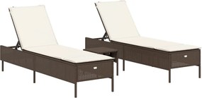 vidaXL 3 részes barna polyrattan napozóágy szett párnával
