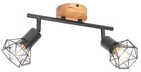 Spotlámpa fekete fával forgatható és dönthető 2-lámpás - Mosh