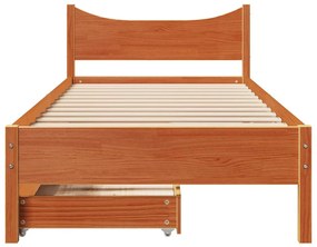 vidaXL viaszbarna tömör fenyőfa ágykeret fiókokkal 90 x 190 cm