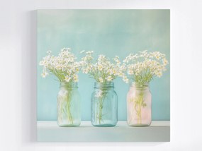 Vászonkép Canvas Dekoráció Színes Befőttesüvegek Fehér Virágok Tavasz 40x40