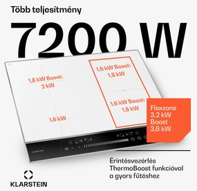 Klarstein DualTone Hybrid indukciós főzőlap, Flex Zone, LED kijelző, Csúszka vezérlés, 7200 W
