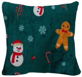 SNOWMAN AND GINGERBREAD mikroplüss párnahuzat 45x45 cm, zöld