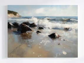 Vászonkép Canvas Tájkép Tenger Tengerpart Szikla Kövek Sziklák Hullámok 100x75