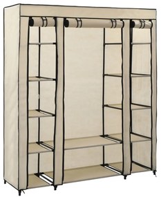 krémszínű szövet ruhásszekrény tárolórekeszekkel 150x45x176 cm