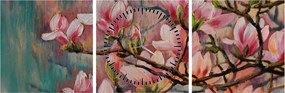 Kép - olajfestmény, virágzó Sakura (órával) (90x30 cm)