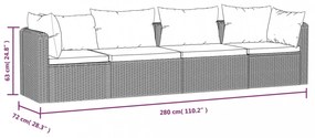 4-részes fekete polyrattan kerti ülőgarnitúra párnákkal