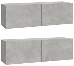 2 db betonszürke szerelt fa fali TV-szekrény 100 x 30 x 30 cm