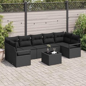 vidaXL Kanapé Szett 8 pcs Fekete polirattan