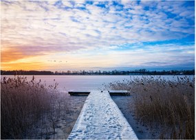Kép - Befagyott tó, Ełk, Mazury, Lengyelország (üvegen) (70x50 cm)