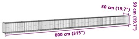 horganyzott vas gabion kosár fedéllel 800 x 50 x 50 cm