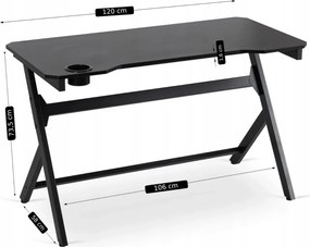 Gaming íróasztal 120 cm méretben, fekete kivitelben BLECK