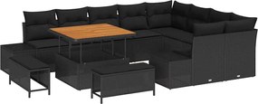 vidaXL Kerti Kanapé Szett párnával 12 pcs Fekete polirattan