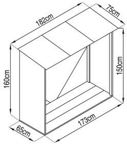 Tüzifa tároló 1,7m3, 136 - 182 x 75 cm, barna, Penta G21