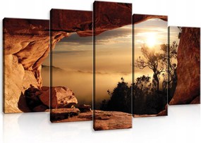 Vászonkép 100x60 Hajnal napfelkelte hegyek köd természet táj nyugalom