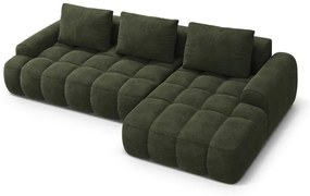 Zöld bársony kinyitható-tárolóhelyes sarokkanapé (jobb oldali-heverő résszel) Linz – Cosmopolitan Design