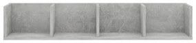 betonszürke szerelt fa CD-tartó fali polc 100 x 18 x 18 cm