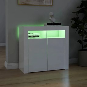 magasfényű fehér tálalószekrény LED-lámpákkal 80 x 35 x 75 cm