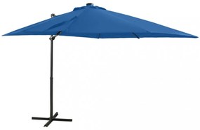 azúrkék konzolos napernyő rúddal és LED-fényekkel 250 cm
